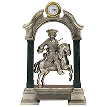Часы «Петр I на коне» с гравюры «Полтавское сражение» (сер)